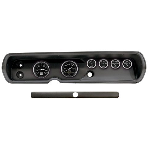 AutoMeter Old Tyme Black Series Instrument Clusters for 1964-1965 CHEVELLE, EL CAMINO, MALIBU - 2929-07 Gauge Kit, Black, Analog, Speedometer, Tach, Oil, Water, Volt, Fuel, White Numbers and Pointers, Panel, Chevy, Kit