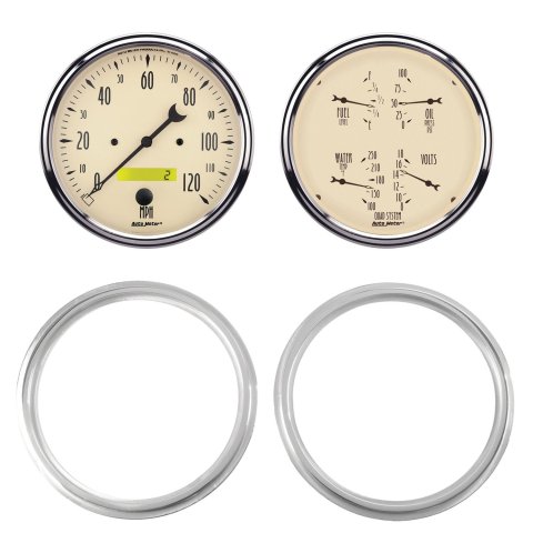 AutoMeter Antique Beige Instrument Clusters 7039-02 Gauge Kit, Beige, Analog, Speedometer, Oil, Water, Volt, Fuel, Black Numbers and Pointers, Aluminum Panel, Chevy, Kit