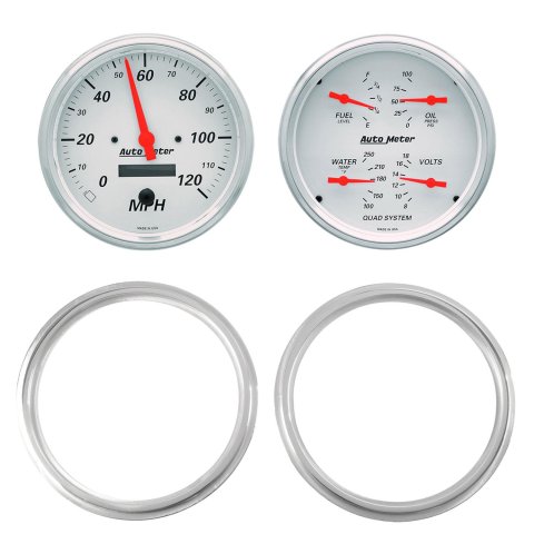 AutoMeter Arctic White Instrument Clusters 7039-03 Gauge Kit, White, Analog, Speedometer, Oil, Water, Volt, Fuel, Black Numbers, Red Pointers, Aluminum Panel, Chevy, Kit