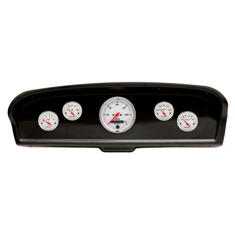 AutoMeter Arctic White Instrument Clusters 2105-03 Gauge Kit, Series, Analog, Speedometer, Oil, Water, Volts, Fuel, Black Numbers, Red Pointers, Black Panel, Ford, Kit