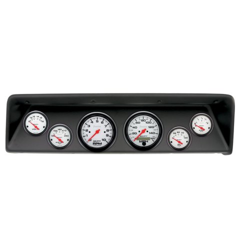 AutoMeter Phantom Instrument Clusters for 1966-1967 CHEVY II - 2112-09 Gauge Kit, Phantom, Analog, White Face, Speedometer, Tach, Oil, Water, Volts, Fuel, Black Numbers, Red Pointers, Black Panel, Chevy, Kit