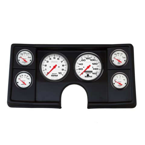 AutoMeter Phantom Instrument Clusters for 1982-1987 EL CAMINO, MONTE CARLO, 1982-1983 MALIBU - 2143-09 Gauge Kit, Phantom, Analog, White Face, Speedometer, Tach, Oil, Water, Volt, Fuel, Black Numbers, Red Pointers, Black Panel, Chevy, Kit