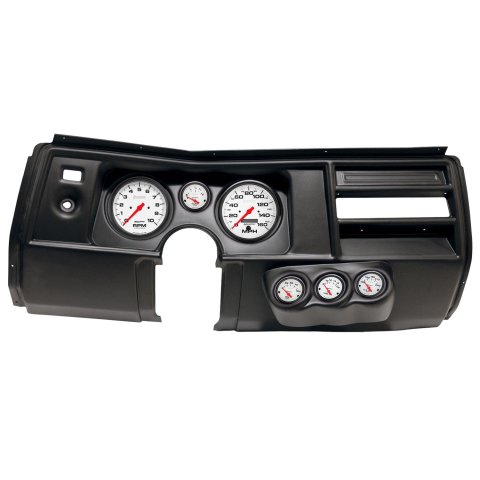 AutoMeter Phantom Instrument Clusters for 1969 CHEVELLE, EL CAMINO - 2910-09 Gauge Kit, Phantom, Analog, White Face, Speedo, Tach, Oil, Water, Volt, Fuel, Black Numbers, Red Pointers, Black Panel, Chevy, No Vent, Kit