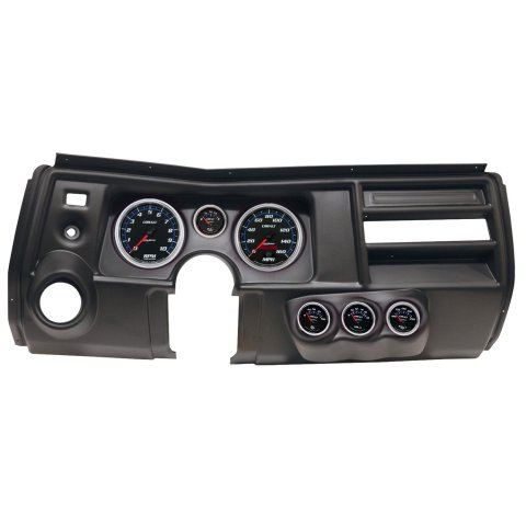 AutoMeter Cobalt Instrument Clusters for 1969 CHEVELLE, EL CAMINO - 2911-05 Gauge Kit, Cobalt, Analog, Black Face, Speedo, Tach, Oil, Water, Volt, Fuel, White/Blue Numbers, Red Pointers, Black Panel, Chevy, Vent, Kit