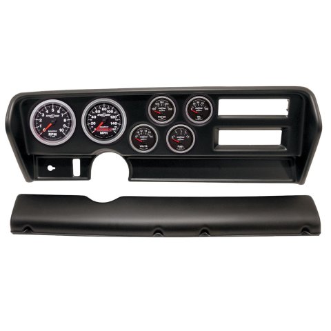 AutoMeter Sport-Comp II Instrument Clusters for 1970-1972 GTO, LEMANS - 2915-12 Gauge Kit, II, Analog, Black Face, Speedo, Tach, Oil, Water, Volt, Fuel, White Numbers, Red Pointers, Black Panel, Pontiac, With A/C, Kit