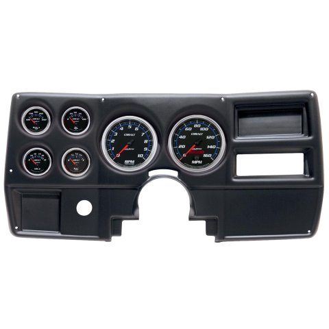 AutoMeter Cobalt Instrument Clusters 2922-05 Gauge Kit, Cobalt, Analog, Black Face, Speedo, Tach, Oil, Water, Volt, Fuel, White/Blue Numbers, Red Pointers, Black Panel, Chevy, No Vent, Kit