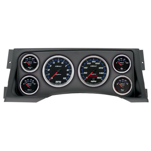 AutoMeter Cobalt Instrument Clusters 2928-05 Gauge Kit, Cobalt, Analog, Black Face, Speedometer, Tach, Oil, Water, Volt, Fuel, White/Blue Numbers, Red Pointers, Black Panel, Chevy, GMC, Kit