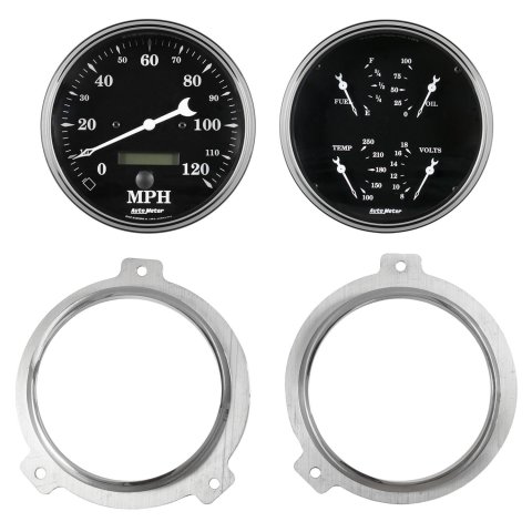 AutoMeter Old Tyme Black Series Instrument Clusters 7038-07 Gauge Kit, Black, Analog, Speedometer, Oil, Water, Volt, Fuel, White Numbers and Pointers, Aluminum Panel, Chevy, Kit