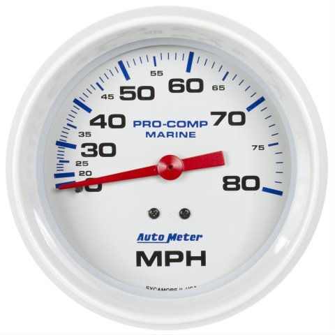AutoMeter Pro-Comp Mechanical Speedometers 200753 Gauge, Marine, Speedometer, 3 3/8 in., 0-80 mph, Full Sweep, White Face, Red Pointer, White Bezel, Mechanical, Each