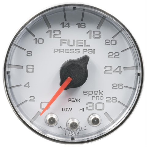 AutoMeter Spek-Pro Analog Gauges P316118 Gauges, Spek-Pro, Fuel Pressure, 0-30 psi, 2 1/16 in., White Face, Multicolor Numbers, Chrome Bezel, Analog, Electrical, Each