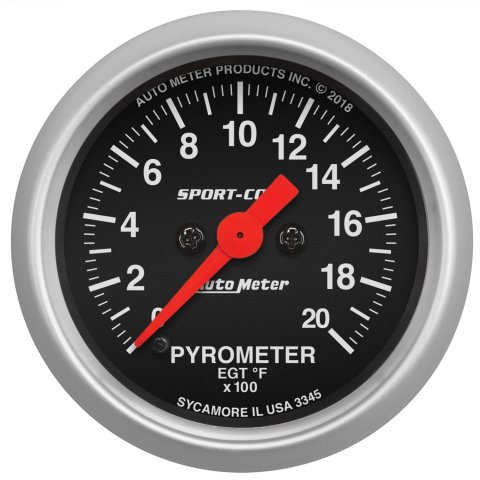 AutoMeter Sport-Comp Analog Gauges 3345 Gauges, Gauges, EGT/Pyrometer, 0-2,000 degrees F, 2 1/16 in., Black Face, White Numbers, Silver Bezel, Electrical, Each