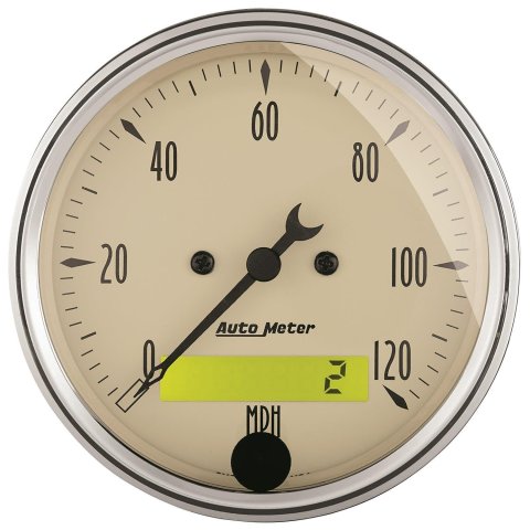 AutoMeter Antique Beige Instrument Clusters 7046-AB Cluster, Beige, Analog, Speedometer, Oil Pressure, Water Temperature, Fuel Level, Voltmeter, Beige, Polished Gauge Panel, Ford, Kit