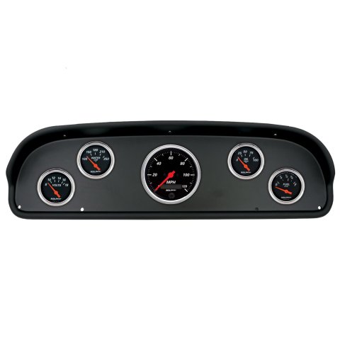 AutoMeter Designer Black Instrument Clusters for 1957-1960 F-100, F-250, F-350 - 2100-06 Gauge Kit, Black, Analog, Speedometer, Oil, Water, Volts, Fuel, White Numbers, Red Pointers, Panel, Ford, F100, Kit