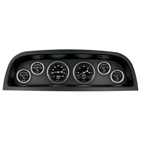 AutoMeter Old Tyme Black Series Instrument Clusters 2103-07 Gauge Kit, Black, Analog, Speedometer, Tachometer, Oil, Water, Volts, Fuel, White Numbers and Pointers, Panel, Chevy, Kit