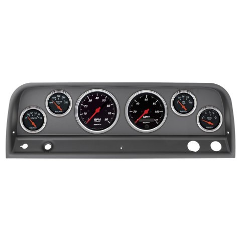 AutoMeter Designer Black Instrument Clusters 2128-06 Gauge Kit, Black, Analog, Speedo, Tach, Oil, Water, Volts, Fuel, White Numbers, Red Pointers, Panel, Chevy, Kit