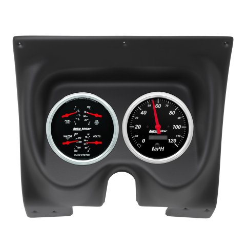 AutoMeter Designer Black Instrument Clusters for 1967-1968 CAMARO, FIREBIRD - 2129-06 Gauge Kit, Black, Analog, Speedometer, Oil, Water, Volts, Fuel, White Numbers, Red Pointers, Panel, Chevy, Pontiac, Kit
