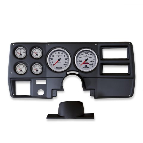 AutoMeter Ultra-Lite II Instrument Clusters 2137-14 Gauge Kit, II, Analog, Silver Face, Speedo, Tach, Oil, Water, Volt, Fuel, Black Numbers, Red Pointers, Black Panel, Chevy, Kit