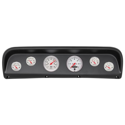 AutoMeter Arctic White Instrument Clusters 2145-03 Gauge Kit, White, Analog, Speedometer, Tach, Oil, Water, Volt, Fuel, Black Numbers, Red Pointers, Black Panel, Ford, Kit