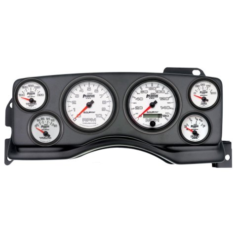 AutoMeter Phantom II Instrument Clusters for 1990-1993 MUSTANG - 2927-10 Gauge Kit, II, Analog, White Face, Speedometer, Tach, Oil, Water, Volt, Fuel, Silver Numbers, Red Pointers, Black Panel, Ford, Kit