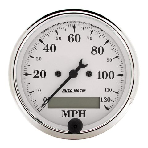 AutoMeter Old Tyme White Series Instrument Clusters 7049-OTW Cluster, White, Analog, Speedometer, Oil Pressure, Water Temperature, Fuel Level, Voltmeter, Face, Black Panel, Chevy, Kit