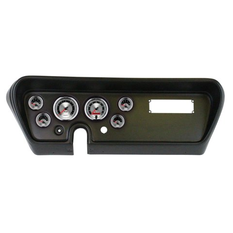 AutoMeter American Muscle Instrument Clusters for 1966 GTO, LEMANS - 2111-01 Gauge Kit, Muscle, Analog, Silver Face, Speedo, Tach, Oil, Water, Volts, Fuel, White Numbers, Red Pointers, Black Panel, Pontiac, Kit