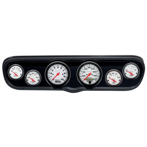 AutoMeter Phantom Instrument Clusters for 1966 MUSTANG - 2110-09 Gauge Kit, Phantom, Analog, White Face, Speedometer, Tach, Oil, Water, Volts, Fuel, Black Numbers, Red Pointers, Black Panel, Ford, Kit