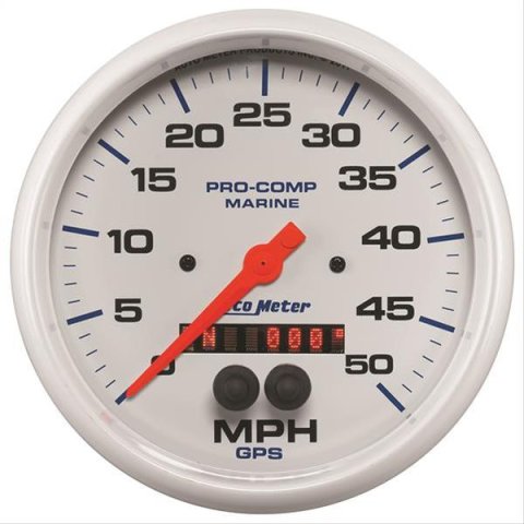 AutoMeter Pro-Comp Marine GPS Speedometers 200644 Gauge, Marine, Speedometer, 5 in., 0-50 mph, Full Sweep, White Face, Red Pointer, White Bezel, Electrical, GPS, Each
