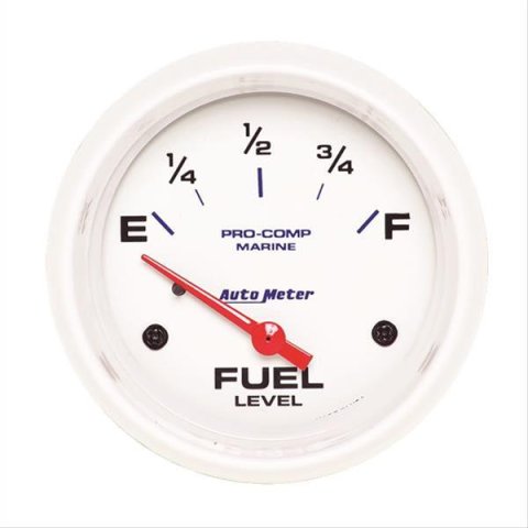 AutoMeter Pro-Comp Marine Analog Gauges 200761 Gauge, Marine, Fuel Level, 2 5/8 in., 240 ohms/33 ohms, Short Sweep, White Face, Red Pointer, White Bezel, Electrical, Each