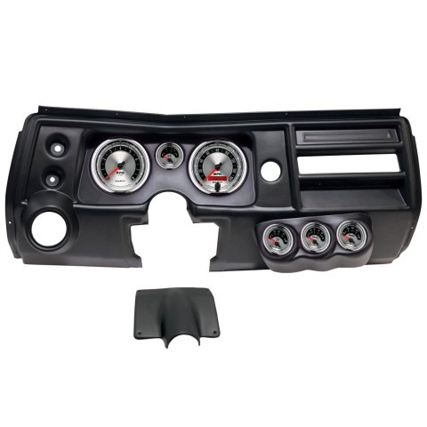 AutoMeter American Muscle Instrument Clusters for 1968 CHEVELLE, EL CAMINO - 2904-01 Gauge Kit, Muscle, Analog, Silver Face, Speedo, Tach, Oil, Water, Volt, Fuel, White Numbers, Red Pointers, Black Panel, Chevy, With Vent, Kit