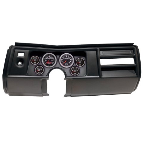 AutoMeter Sport-Comp II Instrument Clusters for 1969 CHEVELLE, EL CAMINO - 2908-12 Gauge Kit, II, Analog, Black Face, Speedometer, Tach, Oil, Water, Volt, Fuel, White Numbers, Red Pointers, Black Panel, Chevy, No Vent, Kit