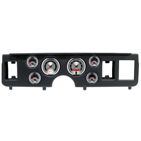 AutoMeter American Muscle Instrument Clusters for 1979-1986 MUSTANG - 2917-01 Gauge Kit, Muscle, Analog, Silver Face, Speedo, Tach, Oil, Water, Volt, Fuel, White Numbers, Red Pointers, Black Panel, Ford, Kit