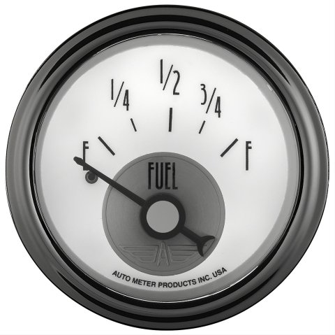 AutoMeter Prestige Analog Gauges 2015 Gauge, Prestige, Fuel Level, 2 1/16 in., 0 ohms/90 ohms, Short Sweep, White Face, Black Pointer, Chrome Bezel, Electrical, Each