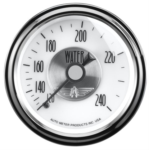 AutoMeter Prestige Analog Gauges 2031 Gauge, Prestige, Water Tempurature, 2 1/16 in., 120-240 degree F, Full Sweep, White Face, Black Pointer, Chrome Bezel, Electrical, Each