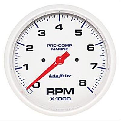 AutoMeter Pro-Comp Marine Tachometer Gauges 200797 Gauge, Marine, Tachometer, 5 in., 0-8,000 rpm, Full Sweep, White Face, Red Pointer, White Bezel, Electrical, Each