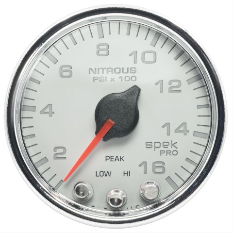 AutoMeter Spek-Pro Analog Gauges P32011 Gauges, Spek-Pro, Nitrous Pressure, 0-1,600 psi, 2 1/16 in., White Face, Multicolor Numbers, Chrome Bezel, Analog, Electrical, Each