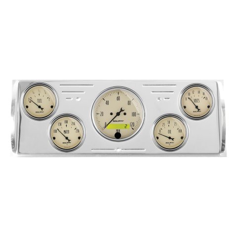 AutoMeter Antique Beige Instrument Clusters 7057-AB Cluster, Beige, Analog, Speedometer, Oil Pressure, Water Temperature, Fuel Level, Voltmeter, Polished Gauge Panel, Chevy, GMC, Kit