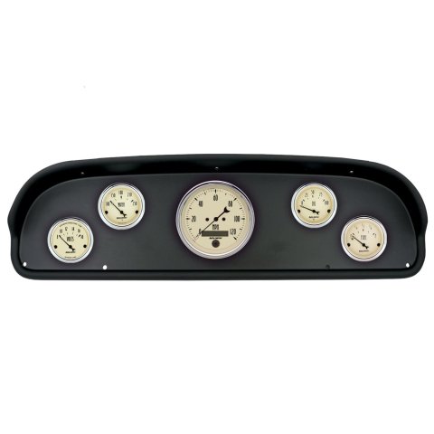 AutoMeter Antique Beige Instrument Clusters for 1957-1960 F-100, F-250, F-350 - 2100-02 Gauge Kit, Series, Analog, Speedometer, Oil, Water, Volts, Fuel, Black Numbers and Pointers, Black Panel, Ford, F100, Kit