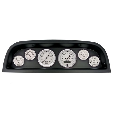 AutoMeter Old Tyme White Series Instrument Clusters 2103-08 Gauge Kit, White, Analog, Speedometer, Tachometer, Oil, Water, Volts, Fuel, Black Numbers and Pointers, Black Panel, Chevy, Kit