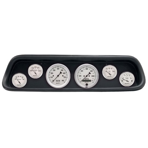 AutoMeter Old Tyme White Series Instrument Clusters for 1964-1965 MUSTANG - 2107-08 Gauge Kit, White, Analog, Speedometer, Tach, Oil, Water, Volts, Fuel, Black Numbers and Pointers, Black Panel, Ford, Kit