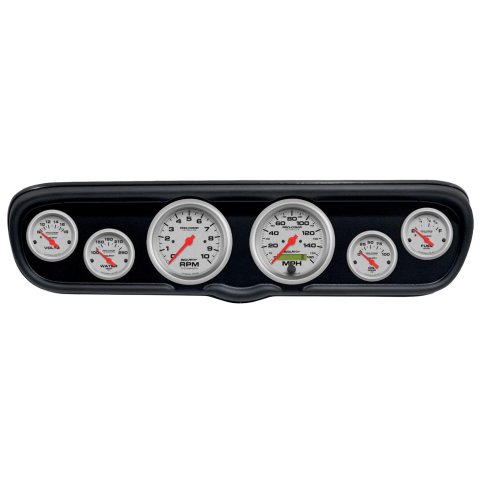 AutoMeter Ultra-Lite Instrument Clusters for 1966 MUSTANG - 2110-13 Gauge Kit, Ultra-Lite, Analog, Silver Face, Speedometer, Tach, Oil, Water, Volts, Fuel, Black Numbers, Red Pointers, Black Panel, Ford, Kit