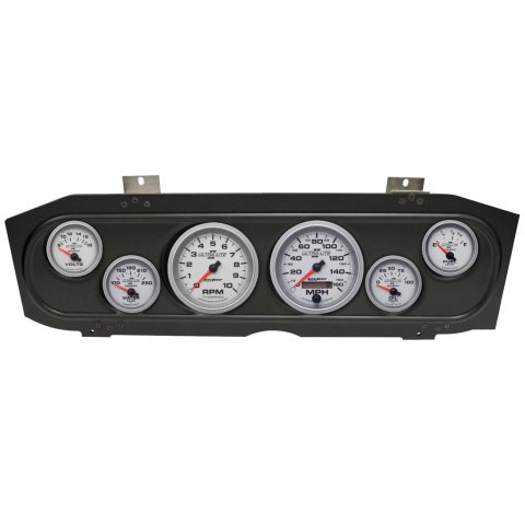 AutoMeter Ultra-Lite II Instrument Clusters for 1969-1970 COUGAR - 2913-14 Gauge Kit, II, Analog, Silver Face, Speedo, Tach, Oil, Water, Volt, Fuel, Black Numbers, Red Pointers, Black Panel, Mercury, Kit