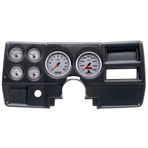 AutoMeter Ultra-Lite II Instrument Clusters 2922-14 Gauge Kit, II, Analog, Silver Face, Speedo, Tach, Oil, Water, Volt, Fuel, Black Numbers, Red Pointers, Black Panel, Chevy, No Vent, Kit