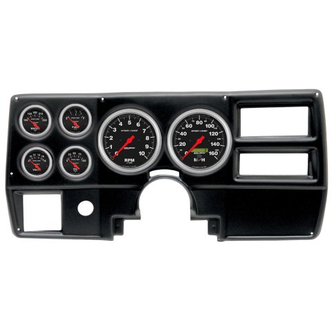 AutoMeter Sport-Comp Instrument Clusters 2923-11 Gauge Kit, Sport-Comp, Analog, Black Face, Speedo, Tach, Oil, Water, Volt, Fuel, White Numbers, Red Pointers, Black Panel, Chevy, With A/C, Kit
