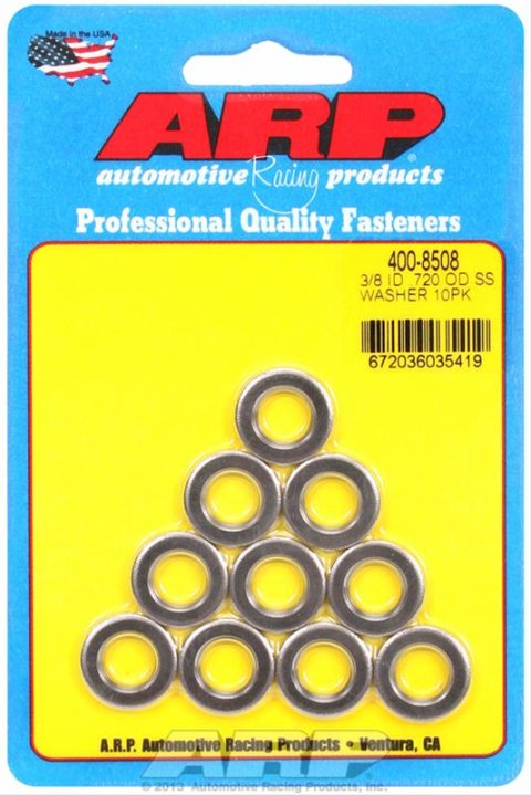 ARP Special Purpose Washers 400-8508 Flat Washers, Stainless Steel, Polished, 0.375 in. I.D., 0.715 in. o.d., 0.120 in. Thick, Set of 10