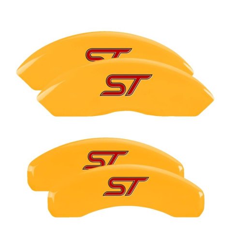 MGP Yellow Caliper Covers for 2020-2025 EXPLORER - 10254SST1YL Set of 4 caliper covers, Engraved Front and Rear: ST (No bolts), powder coat finish, black characters