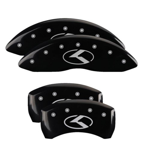 MGP Black Caliper Covers for 2020-2024 TELLURIDE - 21196SCRKBK Set of 4 caliper covers, Engraved Front and Rear: Kia Logo (Circle K), powder coat finish, silver characters