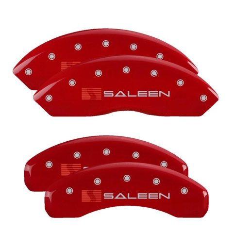 MGP Caliper Covers - Brake for 2021-2023 MUSTANG 10202SSLNRD Set of 4 caliper covers, Engraved Front: Saleen Engraved Rear: Saleen, Red powder coat finish, silver characters