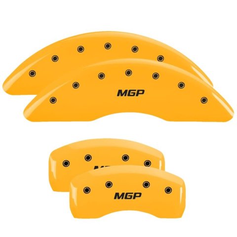 MGP Yellow Caliper Covers for 2018-2020 E-PACE - 41113SMGPYL Brake Covers, Clip-on, Aluminum, Powdercoated, Logo, Jaguar, Set of 4