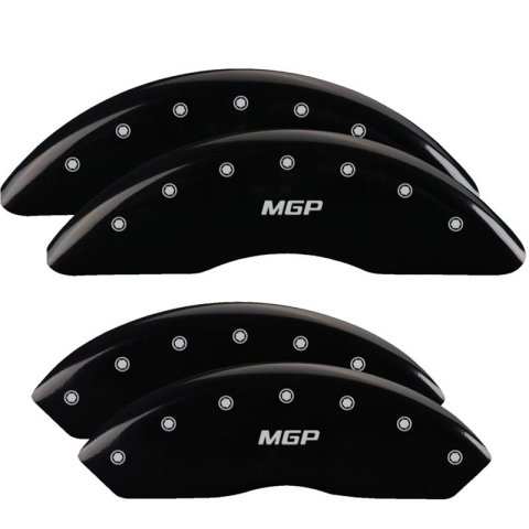 MGP Black Caliper Covers for 2017-2019 XE - 41114SMGPBK Brake Covers, Clip-on, Aluminum, Powdercoated, Logo, Jaguar, Set of 4