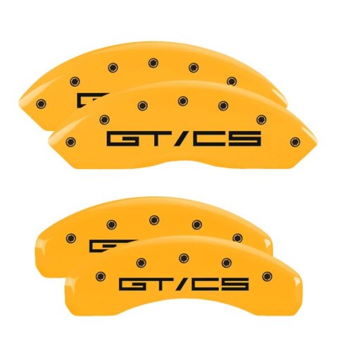 MGP Yellow Caliper Covers for 2015-2023 MUSTANG - 10202SGTCYL Set of 4 caliper covers, Engraved Front: GT/CS Egraved Rear: GT/CS, powder coat finish, black characters